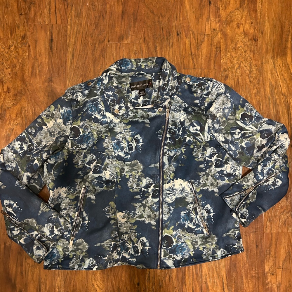 Colleen Lopez Navy Floral Leather Jacket